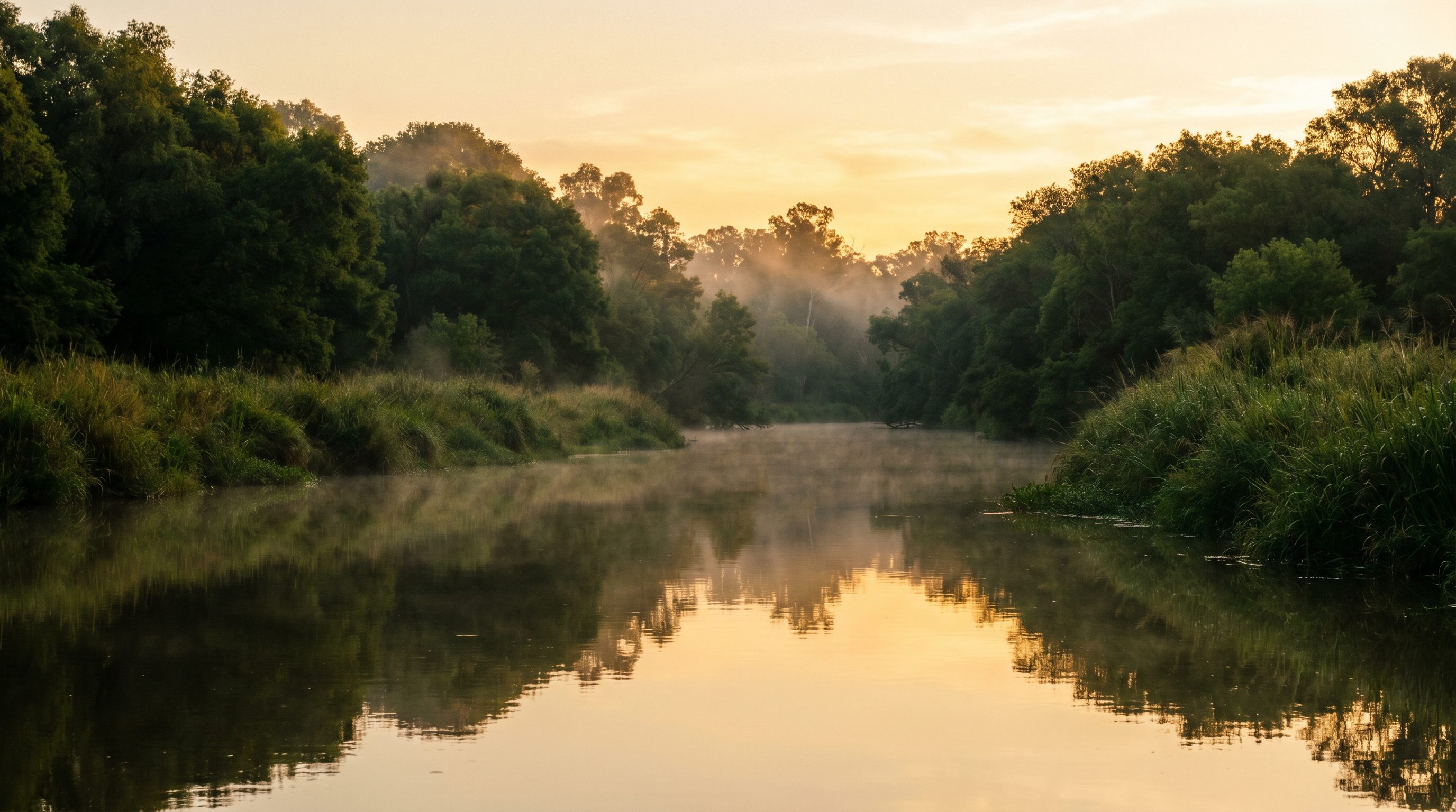 Río al atardecer rodeado de naturaleza en el predio MACONDO, Pueblo Andino